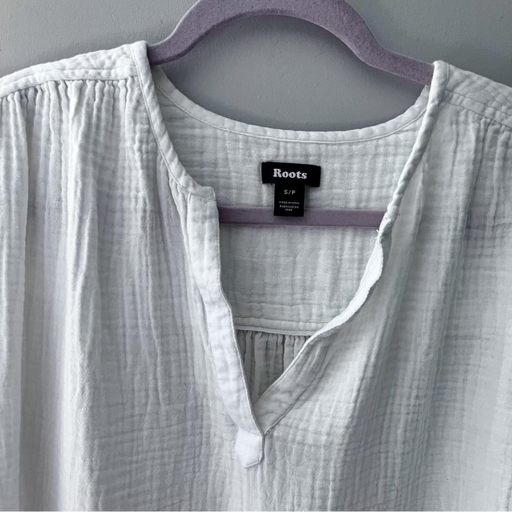 Roots White Raw Hem 100% Midi T-Shirt Dress Women’s Size Small - Picture 3 of 7